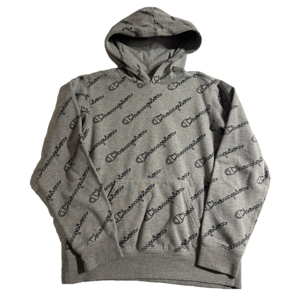 Champion Logo Grey Black Activewear Athletic Hoodie Youth Boy XL